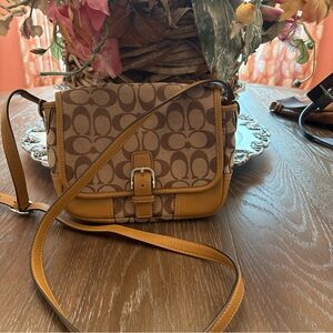Coach Signature Brown and Tan Crossbody Bag